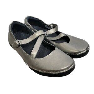 Vionic Orthaheel Judith Silver Pewter Metallic Comfort Mary Jane Flats Size 8.5